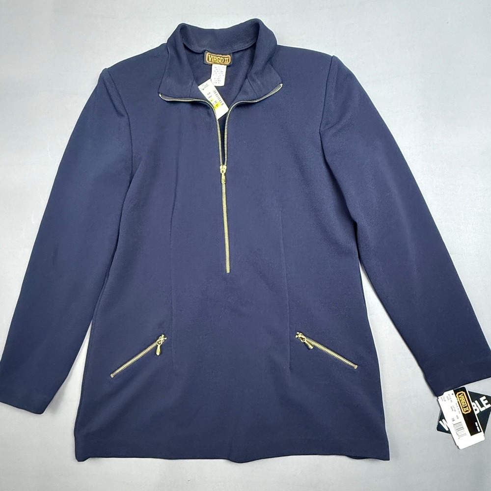 Virgo II Navy‎ Half Zip Blazer Ribbed Collared Long Sleeve Women's Size 16